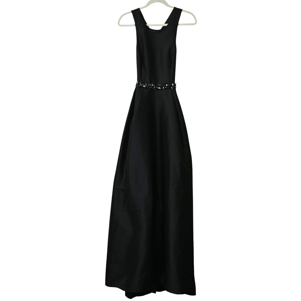 Monique Lhuillier Beaded Gown Size 8 Black Sleeveless Back Cutout Criss Cross